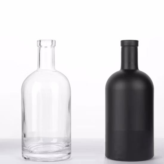700ml 750ml 1000ml Clear Black Nordic Round Empty Rum Whisky Spirit Gin Vodka Glass Liquor Bottle with Cork Cap